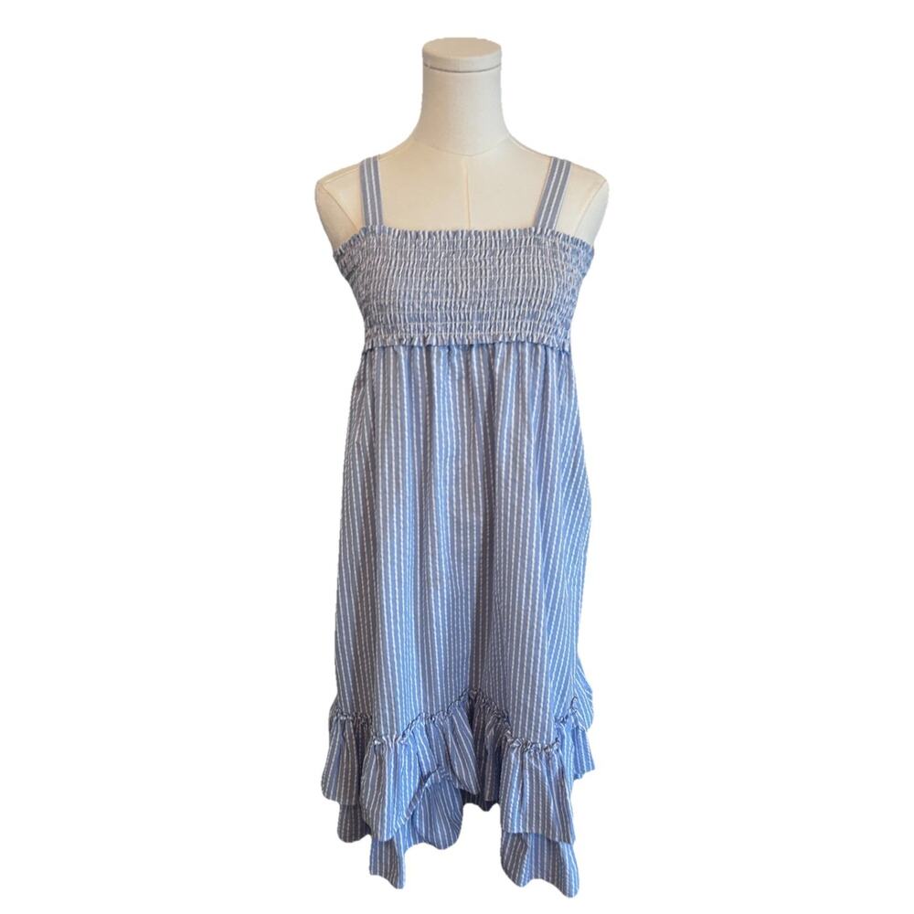 Bonnie Jean Girls Dress Sz 8 Blue Striped Seersucker Spring Maxi Summer Easter
